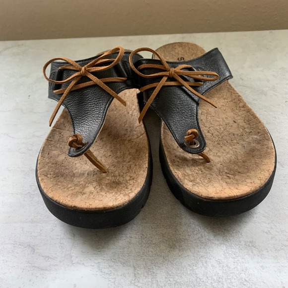 Sperry Top-Sider Shoes - Sperry Top-Sider Womens 7.5M Black Leather Cork Flip Flop Sandals Thong Lace